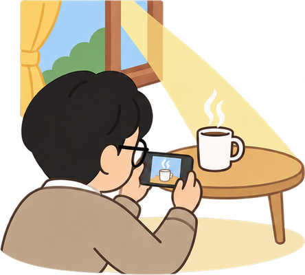 SNSに朝活と投稿のイラスト