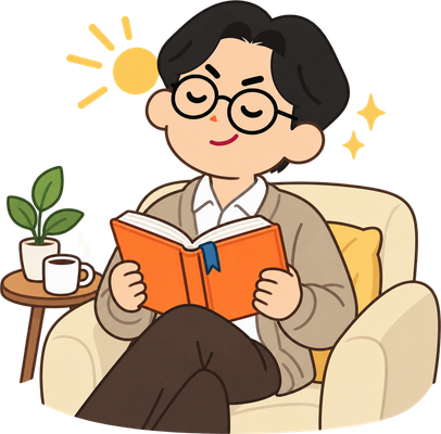 早起きの本を読むのイラスト