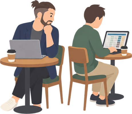 隣の人の画面が気になるのイラスト