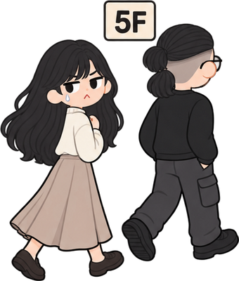同じ階で降りる人のイラスト