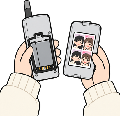 電池パックの裏にプリクラのイラスト